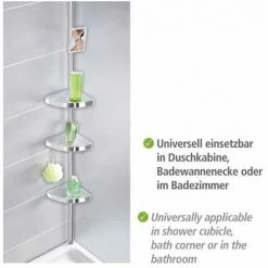 WENKO Étagère D'angle De Douche Télescopique Premium, 3 Paniers De Douche Fixation Sans Perçage, Fixation Par Torsion Et Réglable En Hauteur, Aluminium - Plastique, 27,5x70-260x20 Cm, Brillant 11 WENKO Étagère D'angle De Douche Télescopique Premium, 3 Paniers De Douche Fixation Sans Perçage, Fixation Par Torsion Et Réglable En Hauteur, Aluminium - Plastique, 27,5x70-260x20 Cm, Brillant -WENKO Soldes 6579273 5