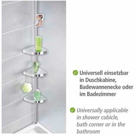 WENKO Étagère D'angle De Douche Télescopique Premium, 3 Paniers De Douche Fixation Sans Perçage, Fixation Par Torsion Et Réglable En Hauteur, Aluminium - Plastique, 27,5x70-260x20 Cm, Brillant 7 WENKO Étagère D'angle De Douche Télescopique Premium, 3 Paniers De Douche Fixation Sans Perçage, Fixation Par Torsion Et Réglable En Hauteur, Aluminium - Plastique, 27,5x70-260x20 Cm, Brillant – Image 5