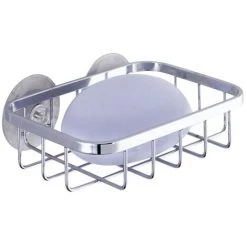 WENKO Porte Savon Mural, Porte Savon Ventouse, Ragusa, Fixation Sans Perçage, Acier Inox, 13x3,5x10,5 Cm, Brillant - Brillant