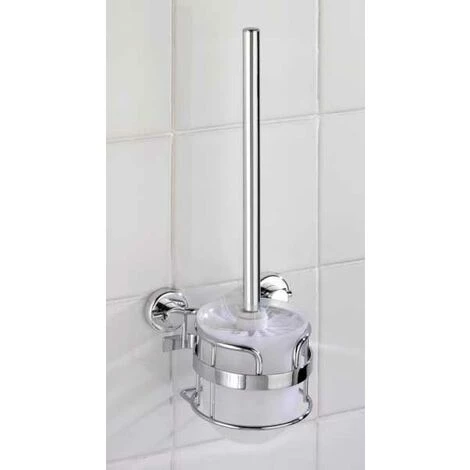 WENKO Porte Brosse WC Mural, Power-Loc® Fixation Sans Perçage, Sion, Plastique - Acier, 14,5x38x13 Cm, Brillant - Chromé 4 WENKO Porte Brosse WC Mural, Power-Loc® Fixation Sans Perçage, Sion, Plastique - Acier, 14,5x38x13 Cm, Brillant - Chromé – Image 2