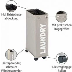 WENKO Panier à Linge étroit "Laundry", Panier Linge Roulettes, Corno, Capacité 43 L, Polyester, 18.5x60x40 Cm, Taupe - Gris - Taupe 8 WENKO Panier à Linge étroit "Laundry", Panier Linge Roulettes, Corno, Capacité 43 L, Polyester, 18.5x60x40 Cm, Taupe - Gris - Taupe -WENKO Soldes 6579297 2