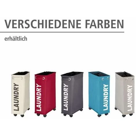 WENKO Panier à Linge étroit "Laundry", Panier Linge Roulettes, Corno, Capacité 43 L, Polyester, 18.5x60x40 Cm, Taupe - Gris - Taupe 6 WENKO Panier à Linge étroit "Laundry", Panier Linge Roulettes, Corno, Capacité 43 L, Polyester, 18.5x60x40 Cm, Taupe - Gris - Taupe – Image 4