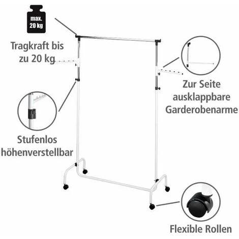 WENKO Penderie Vêtements Avec Portant Vêtement Rotatif, Trio, 4 Roulettes, H118-165 Cm 4 WENKO Penderie Vêtements Avec Portant Vêtement Rotatif, Trio, 4 Roulettes, H118-165 Cm – Image 2