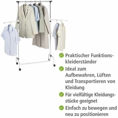 WENKO Penderie Vêtements Avec Portant Vêtement Rotatif, Trio, 4 Roulettes, H118-165 Cm 5 WENKO Penderie Vêtements Avec Portant Vêtement Rotatif, Trio, 4 Roulettes, H118-165 Cm – Image 3