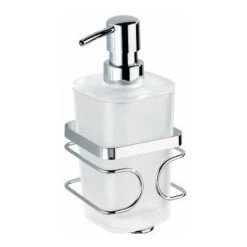 WENKO Distributeur De Savon Liquide Mural Turbo-Loc® Fixation Sans Perçage, Plastique - Acier, Capacité 285 Ml, 7,5x16,5x9 Cm, Blanc - Brillant - Brillant