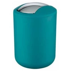 WENKO Poubelle Salle De Bain, Mini Poubelle Salle De Bain, Couvercle Basculant, Brasil S, Capacité 2L, Plastique PET Incassable, ø14x21 Cm, Turquoise - Pétrole