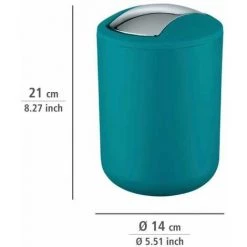 WENKO Poubelle Salle De Bain, Mini Poubelle Salle De Bain, Couvercle Basculant, Brasil S, Capacité 2L, Plastique PET Incassable, ø14x21 Cm, Turquoise - Pétrole -WENKO Soldes 6579308 3