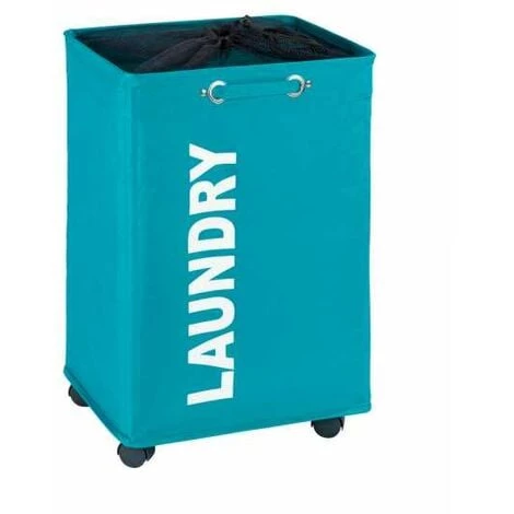 WENKO Panier à Linge Quadro "Laundry", Panier à Linge à Roulettes Et Poignée De Transport, Capacité 79L, Polyester, 140x60x33 Cm, Turquoise - Pétrole 3 WENKO Panier à Linge Quadro "Laundry", Panier à Linge à Roulettes Et Poignée De Transport, Capacité 79L, Polyester, 140x60x33 Cm, Turquoise - Pétrole