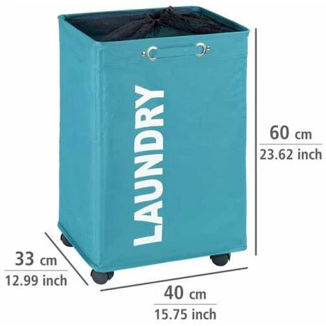 WENKO Panier à Linge Quadro "Laundry", Panier à Linge à Roulettes Et Poignée De Transport, Capacité 79L, Polyester, 140x60x33 Cm, Turquoise - Pétrole 5 WENKO Panier à Linge Quadro "Laundry", Panier à Linge à Roulettes Et Poignée De Transport, Capacité 79L, Polyester, 140x60x33 Cm, Turquoise - Pétrole – Image 3