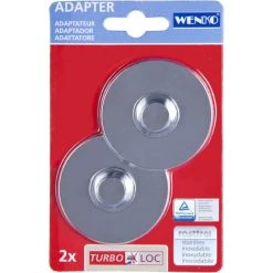 WENKO Adaptateur Turbo-Loc Pour Série Premium Classic Et Style, Lot De 2, Fixation Sans Perçage - Pastilles Adhésives, Fixation Extrêmement Forte Sur Toutes Les Surfaces Lisses, Plastique, Ø 6,3x1,4 Cm, Brillant - Chromé