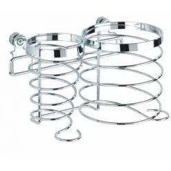 WENKO Porte Sèche Cheveux Et Lisseur Mural Premium, Support Sèche Cheveux Et Fer à Lisser, Acier Inox, 20x12x12 Cm, Brillant - Brillant