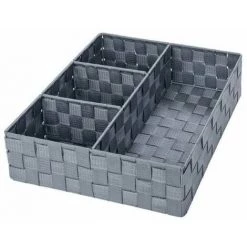 WENKO Organiseur Salle De Bain, Boite De Rangement Adria, Avec 4 Compartiments, Polypropylène, 32x10x32 Cm, Gris