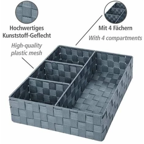 WENKO Organiseur Salle De Bain, Boite De Rangement Adria, Avec 4 Compartiments, Polypropylène, 32x10x32 Cm, Gris 4 WENKO Organiseur Salle De Bain, Boite De Rangement Adria, Avec 4 Compartiments, Polypropylène, 32x10x32 Cm, Gris – Image 2