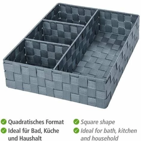 WENKO Organiseur Salle De Bain, Boite De Rangement Adria, Avec 4 Compartiments, Polypropylène, 32x10x32 Cm, Gris 5 WENKO Organiseur Salle De Bain, Boite De Rangement Adria, Avec 4 Compartiments, Polypropylène, 32x10x32 Cm, Gris – Image 3