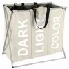 WENKO Panier à Linge Pliant Trio "Dark - Light & Color", Panier à Linge 3 Compartiments Avec Poignée De Transport, Capacité 130L, Polyester - Aluminium, 63x57x38 Cm, Beige