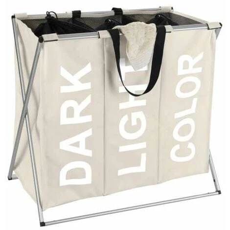 WENKO Panier à Linge Pliant Trio "Dark - Light & Color", Panier à Linge 3 Compartiments Avec Poignée De Transport, Capacité 130L, Polyester - Aluminium, 63x57x38 Cm, Beige 3 WENKO Panier à Linge Pliant Trio "Dark - Light & Color", Panier à Linge 3 Compartiments Avec Poignée De Transport, Capacité 130L, Polyester - Aluminium, 63x57x38 Cm, Beige