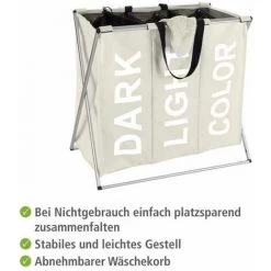 WENKO Panier à Linge Pliant Trio "Dark - Light & Color", Panier à Linge 3 Compartiments Avec Poignée De Transport, Capacité 130L, Polyester - Aluminium, 63x57x38 Cm, Beige 9 WENKO Panier à Linge Pliant Trio "Dark - Light & Color", Panier à Linge 3 Compartiments Avec Poignée De Transport, Capacité 130L, Polyester - Aluminium, 63x57x38 Cm, Beige -WENKO Soldes 6579344 3