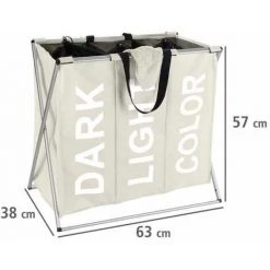WENKO Panier à Linge Pliant Trio "Dark - Light & Color", Panier à Linge 3 Compartiments Avec Poignée De Transport, Capacité 130L, Polyester - Aluminium, 63x57x38 Cm, Beige 10 WENKO Panier à Linge Pliant Trio "Dark - Light & Color", Panier à Linge 3 Compartiments Avec Poignée De Transport, Capacité 130L, Polyester - Aluminium, 63x57x38 Cm, Beige -WENKO Soldes 6579344 4