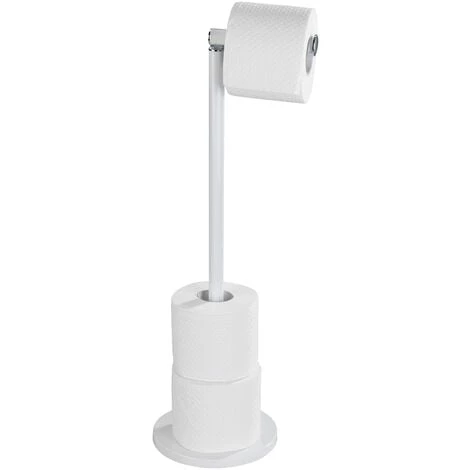 WENKO Support Papier Toilette 2en1, Porte Papier Toilette Et Dérouleur Papier Toilette, Acier, 21x55x17 Cm, Blanc 3 WENKO Support Papier Toilette 2en1, Porte Papier Toilette Et Dérouleur Papier Toilette, Acier, 21x55x17 Cm, Blanc