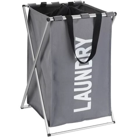 WENKO Panier à Linge Pliant Uno "Laundry", Panier à Linge Sale Avec Poignée De Transport, Capacité 52L, Polyester - Aluminium, 35x57x38 Cm, Gris 3 WENKO Panier à Linge Pliant Uno "Laundry", Panier à Linge Sale Avec Poignée De Transport, Capacité 52L, Polyester - Aluminium, 35x57x38 Cm, Gris