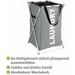 WENKO Panier à Linge Pliant Uno "Laundry", Panier à Linge Sale Avec Poignée De Transport, Capacité 52L, Polyester - Aluminium, 35x57x38 Cm, Gris 9 WENKO Panier à Linge Pliant Uno "Laundry", Panier à Linge Sale Avec Poignée De Transport, Capacité 52L, Polyester - Aluminium, 35x57x38 Cm, Gris -WENKO Soldes 6579346 3