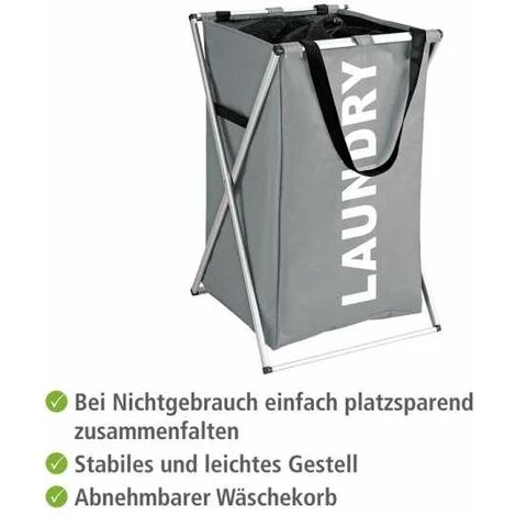WENKO Panier à Linge Pliant Uno "Laundry", Panier à Linge Sale Avec Poignée De Transport, Capacité 52L, Polyester - Aluminium, 35x57x38 Cm, Gris 5 WENKO Panier à Linge Pliant Uno "Laundry", Panier à Linge Sale Avec Poignée De Transport, Capacité 52L, Polyester - Aluminium, 35x57x38 Cm, Gris – Image 3