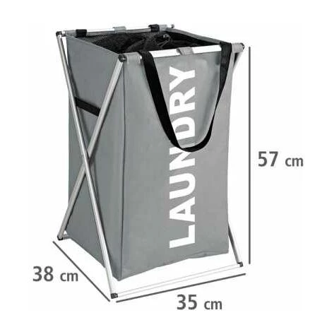 WENKO Panier à Linge Pliant Uno "Laundry", Panier à Linge Sale Avec Poignée De Transport, Capacité 52L, Polyester - Aluminium, 35x57x38 Cm, Gris 6 WENKO Panier à Linge Pliant Uno "Laundry", Panier à Linge Sale Avec Poignée De Transport, Capacité 52L, Polyester - Aluminium, 35x57x38 Cm, Gris – Image 4