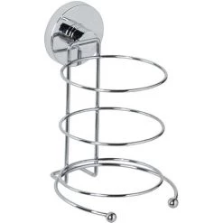 WENKO Porte Sèche Cheveux Mural Milazzo, Support Sèche Cheveux Mural Sans Perçage Vacuum-Loc®, Repositionnable Sans Laisser De Trace, Acier, 11,5x17,5x14,5 Cm, Brillant - Chromé