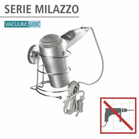WENKO Porte Sèche Cheveux Mural Milazzo, Support Sèche Cheveux Mural Sans Perçage Vacuum-Loc®, Repositionnable Sans Laisser De Trace, Acier, 11,5x17,5x14,5 Cm, Brillant - Chromé 4 WENKO Porte Sèche Cheveux Mural Milazzo, Support Sèche Cheveux Mural Sans Perçage Vacuum-Loc®, Repositionnable Sans Laisser De Trace, Acier, 11,5x17,5x14,5 Cm, Brillant - Chromé – Image 2