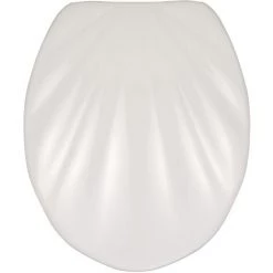 WENKO Abattant WC Avec Frein De Chute Premium Coquillage Blanc, Abattant WC Clipsable Avec Fixation En Acier Inox, Fix-Clip, Duroplast, 38 X 46 Cm, Blanc - Blanc
