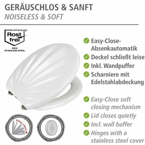 WENKO Abattant WC Avec Frein De Chute Premium Coquillage Blanc, Abattant WC Clipsable Avec Fixation En Acier Inox, Fix-Clip, Duroplast, 38 X 46 Cm, Blanc - Blanc 4 WENKO Abattant WC Avec Frein De Chute Premium Coquillage Blanc, Abattant WC Clipsable Avec Fixation En Acier Inox, Fix-Clip, Duroplast, 38 X 46 Cm, Blanc - Blanc – Image 2