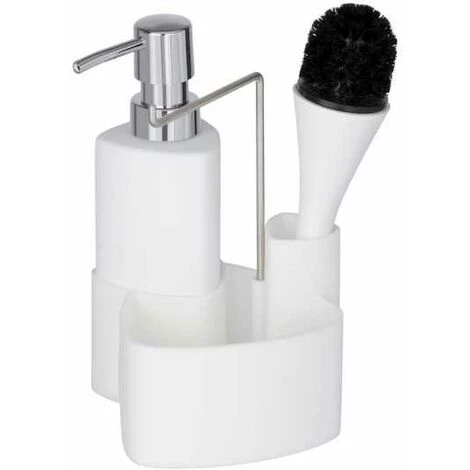 WENKO Organiseur Pour évier, Distributeur Liquide Vaisselle, Porte éponge, Goupillon, Empire, Céramique - Plastique, 11x19x12,5 Cm, Blanc - Blanc 3 WENKO Organiseur Pour évier, Distributeur Liquide Vaisselle, Porte éponge, Goupillon, Empire, Céramique - Plastique, 11x19x12,5 Cm, Blanc - Blanc