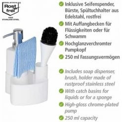 WENKO Organiseur Pour évier, Distributeur Liquide Vaisselle, Porte éponge, Goupillon, Empire, Céramique - Plastique, 11x19x12,5 Cm, Blanc - Blanc 8 WENKO Organiseur Pour évier, Distributeur Liquide Vaisselle, Porte éponge, Goupillon, Empire, Céramique - Plastique, 11x19x12,5 Cm, Blanc - Blanc -WENKO Soldes 6579374 2