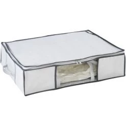 WENKO Housse Rangement Sous Vide Avec Boîte De Rangement, Soft Box M, 75% D'économie De Place, Protège Les Textiles De L'humidité Et Des Mites, Plastique, 65x50x15cm, Blanc - Transparent - Blanc