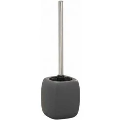 WENKO Porte Brosse WC Céramique Faro, Brosse WC Noire, Céramique, Ø 12x40 Cm, Gris - Gris