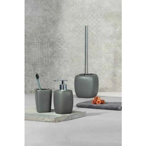 WENKO Porte Brosse WC Céramique Faro, Brosse WC Noire, Céramique, Ø 12x40 Cm, Gris - Gris 4 WENKO Porte Brosse WC Céramique Faro, Brosse WC Noire, Céramique, Ø 12x40 Cm, Gris - Gris – Image 2