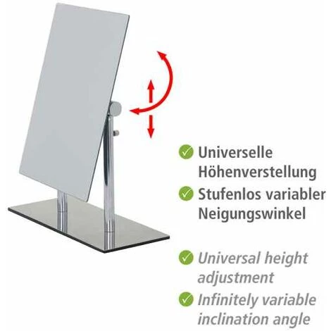 WENKO Miroir Sur Pied à Hauteur Réglable Pinerolo, Utilisation Horizontal Ou Vertical, Acier - Verre, 23x10x27-35 Cm, Chromé - Chromé 4 WENKO Miroir Sur Pied à Hauteur Réglable Pinerolo, Utilisation Horizontal Ou Vertical, Acier - Verre, 23x10x27-35 Cm, Chromé - Chromé – Image 2