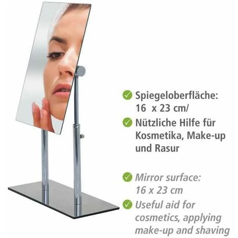 WENKO Miroir Sur Pied à Hauteur Réglable Pinerolo, Utilisation Horizontal Ou Vertical, Acier - Verre, 23x10x27-35 Cm, Chromé - Chromé 5 WENKO Miroir Sur Pied à Hauteur Réglable Pinerolo, Utilisation Horizontal Ou Vertical, Acier - Verre, 23x10x27-35 Cm, Chromé - Chromé – Image 3