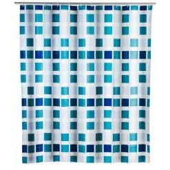 WENKO Rideau De Douche Original Mosaique, Rideau De Douche 180x200 Cm, Waterproof, 12 Anneaux Rideau De Douche En Plastique Blanc Inclus, PEVA Matériau Recyclé Et Recyclable, 180x200 Cm, Multicolore - Bleu