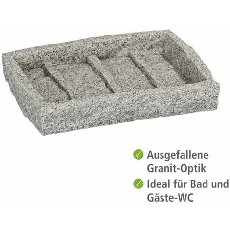 WENKO Porte Savon Granite, Polyrésine Effet Granit, 13,5x2,2x9,1 Cm, Gris - Gris 4 WENKO Porte Savon Granite, Polyrésine Effet Granit, 13,5x2,2x9,1 Cm, Gris - Gris – Image 2