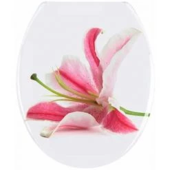WENKO Abattant WC Original Orchidée, Abattant WC Avec Fixation Inox, Duroplast Antibactérien, 37.5 X 45 Cm, Multicolore