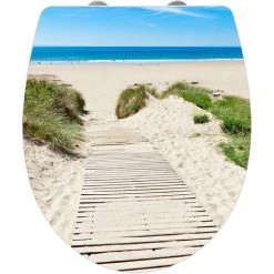 WENKO Abattant WC Original Dune, Abattant WC Avec Frein De Chute, Fixation Inox Clipsable, Duroplast Acrylique, 39x45 Cm, Multicolore - Blanc