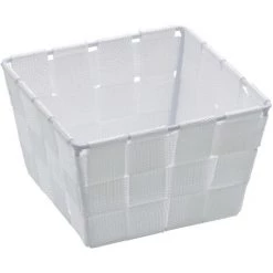 WENKO Petit Panier Salle De Bain Adria Mini, rangement Salle De Bain, Polypropylène, 14x9x14 Cm, Blanc - Blanc