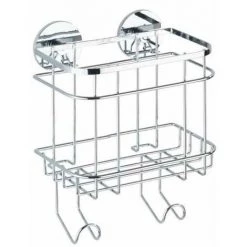 WENKO Etagère Murale Salle De Bain, Panier De Douche Avec Crochet, Fixation Sans Perçage Turbo-Loc®, Acier Inox, 18x24x12,5 Cm, Brillant - Brillant