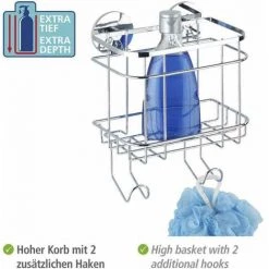 WENKO Etagère Murale Salle De Bain, Panier De Douche Avec Crochet, Fixation Sans Perçage Turbo-Loc®, Acier Inox, 18x24x12,5 Cm, Brillant - Brillant -WENKO Soldes 6579460 3