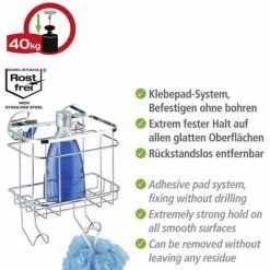 WENKO Etagère Murale Salle De Bain, Panier De Douche Avec Crochet, Fixation Sans Perçage Turbo-Loc®, Acier Inox, 18x24x12,5 Cm, Brillant - Brillant -WENKO Soldes 6579460 4