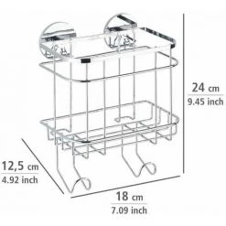 WENKO Etagère Murale Salle De Bain, Panier De Douche Avec Crochet, Fixation Sans Perçage Turbo-Loc®, Acier Inox, 18x24x12,5 Cm, Brillant - Brillant -WENKO Soldes 6579460 5
