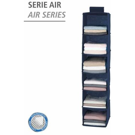 WENKO Rangement Penderie à Suspendre Air, Penderie Tissus Avec 6 Compartiments De Rangement à Suspendre Au Portant à Vêtement, Polypropylène, 30x120x30 Cm, Bleu - Bleu 4 WENKO Rangement Penderie à Suspendre Air, Penderie Tissus Avec 6 Compartiments De Rangement à Suspendre Au Portant à Vêtement, Polypropylène, 30x120x30 Cm, Bleu - Bleu – Image 2