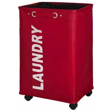 WENKO Panier à Linge Quadro "Laundry", Panier à Linge à Roulettes Et Poignée De Transport, Capacité 79L, Polyester, 140x60x33 Cm, Rouge - Rouge 3 WENKO Panier à Linge Quadro "Laundry", Panier à Linge à Roulettes Et Poignée De Transport, Capacité 79L, Polyester, 140x60x33 Cm, Rouge - Rouge