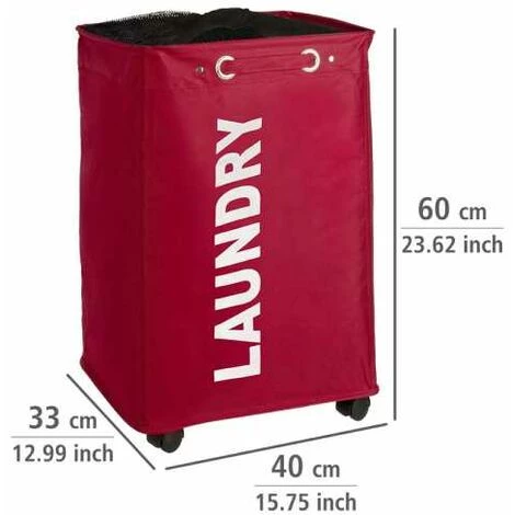 WENKO Panier à Linge Quadro "Laundry", Panier à Linge à Roulettes Et Poignée De Transport, Capacité 79L, Polyester, 140x60x33 Cm, Rouge - Rouge 5 WENKO Panier à Linge Quadro "Laundry", Panier à Linge à Roulettes Et Poignée De Transport, Capacité 79L, Polyester, 140x60x33 Cm, Rouge - Rouge – Image 3
